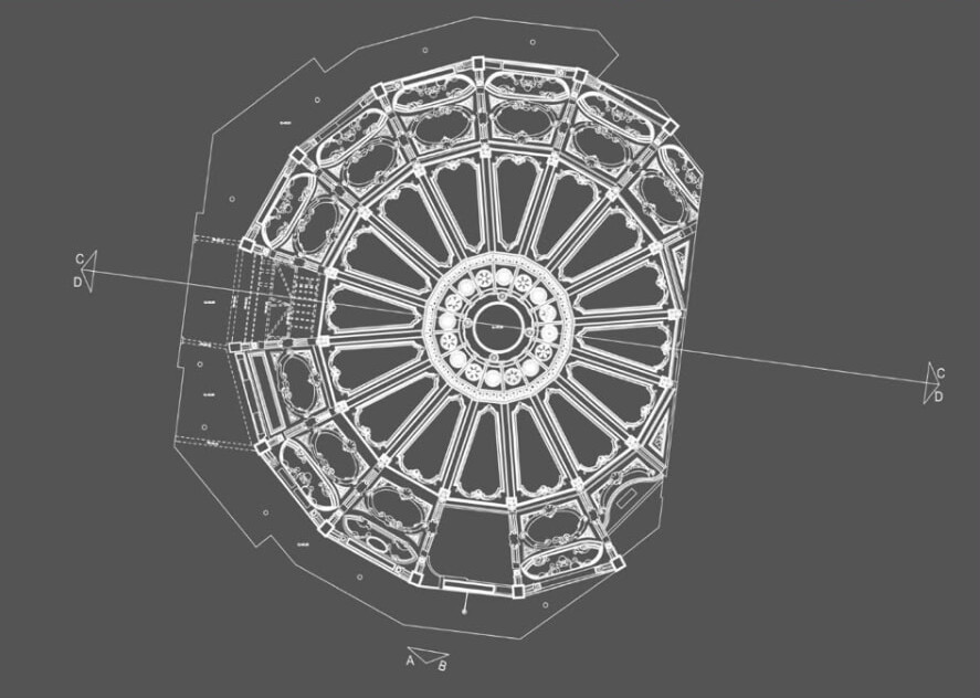 Measured building survey CAD drawing of an ornate domed ceiling