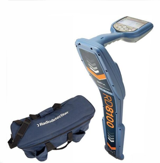 Handheld utility locator and transmitter shown against a pale background