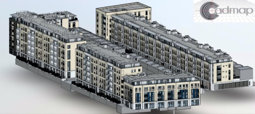 Revit BIM model of a large multi-block residential development produced by Cadmap